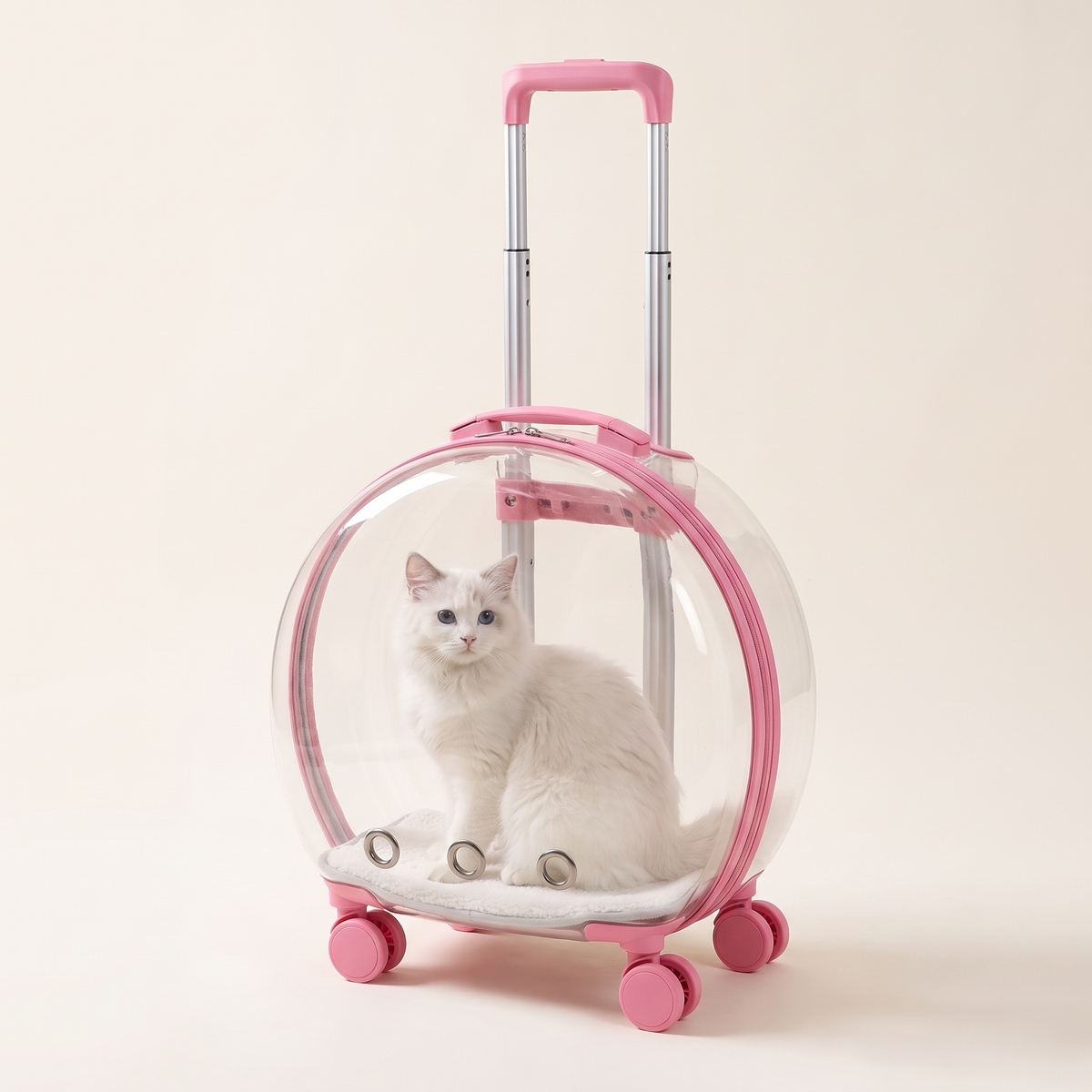 Bubble Pet Trolley pink with white cat