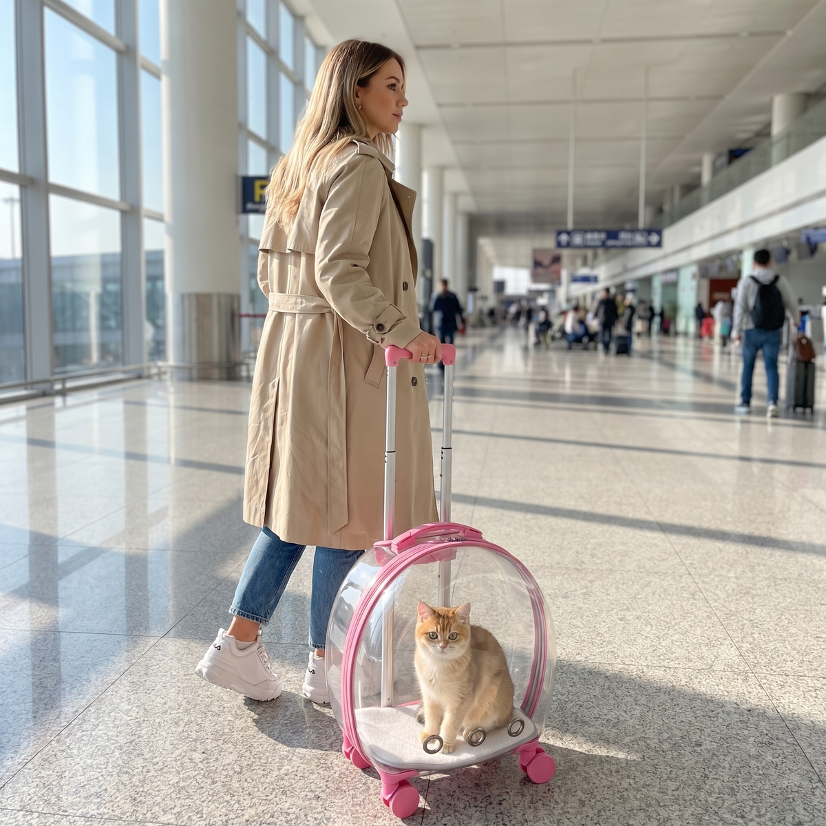 Rolling the pet trolley through the airport