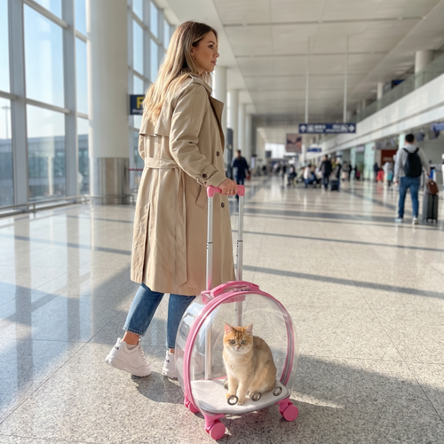 Rolling the pet trolley through the airport