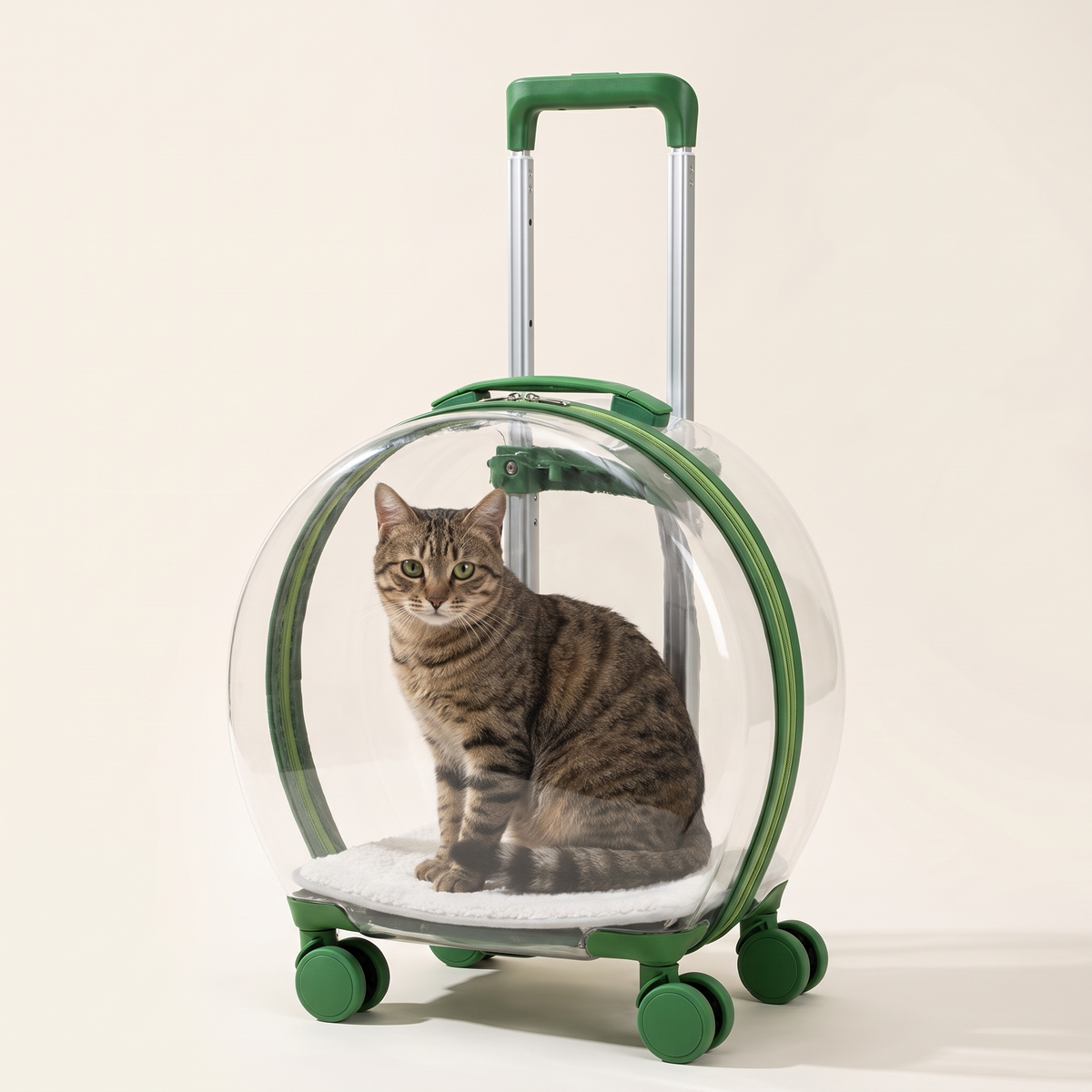 Bubble Pet Trolley green with tabby cat